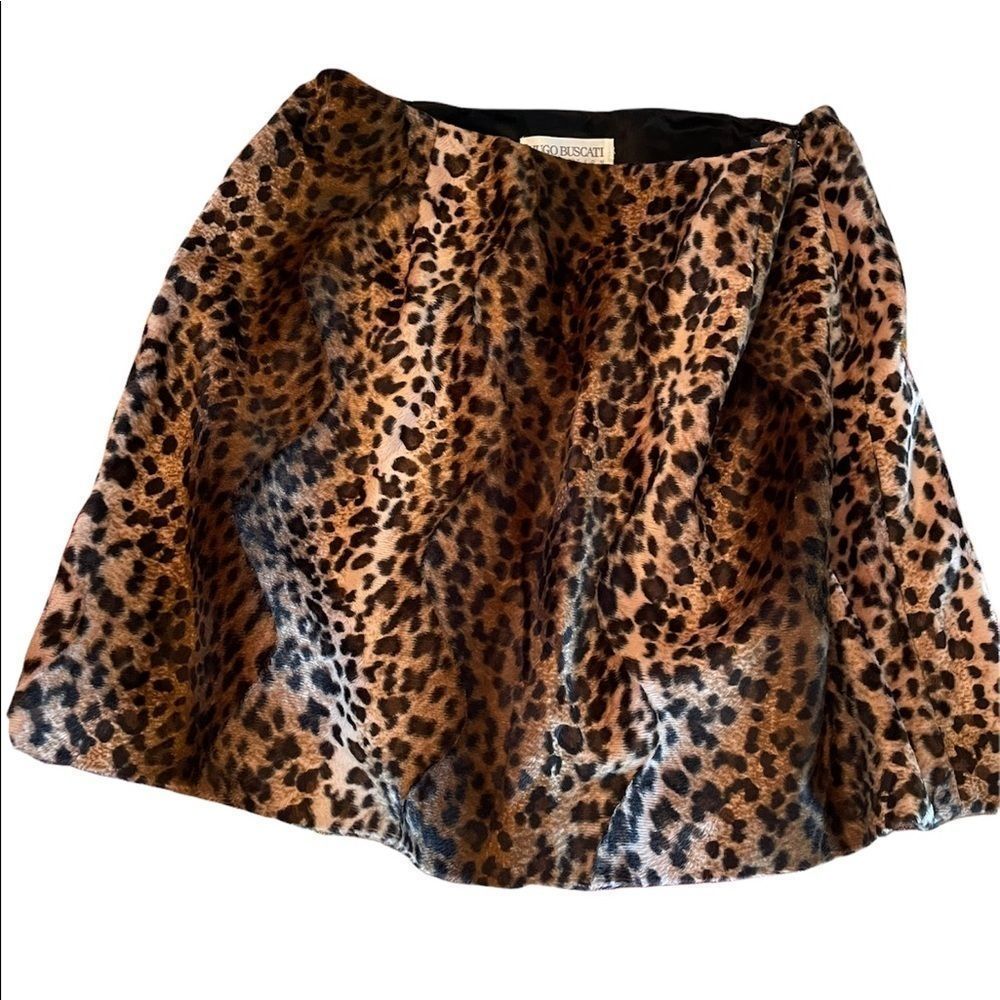 HUGO BUSCATI ANIMAL PRINT SKIRT VELVET MINI LEOPARD PRINT SKIRT 10